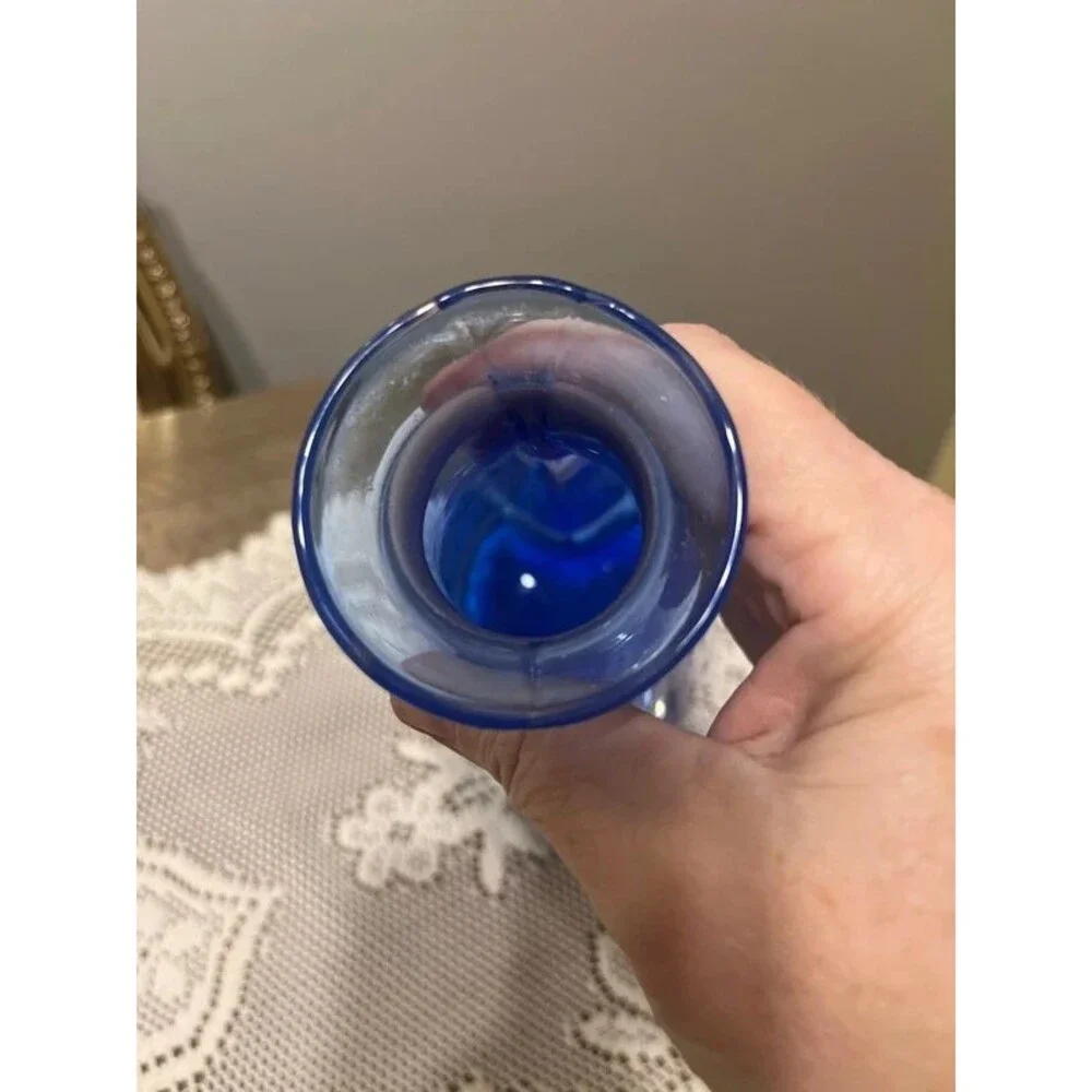 Blue Italian Crystal Glass Decanter with Ball Stopper